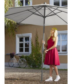 Dehner Schirm Milos, Rund, Ca. Ø294 Cm -Gartengerätegeschäft 6702864 WE MO 001 SchirmMilosHellgrauNeu